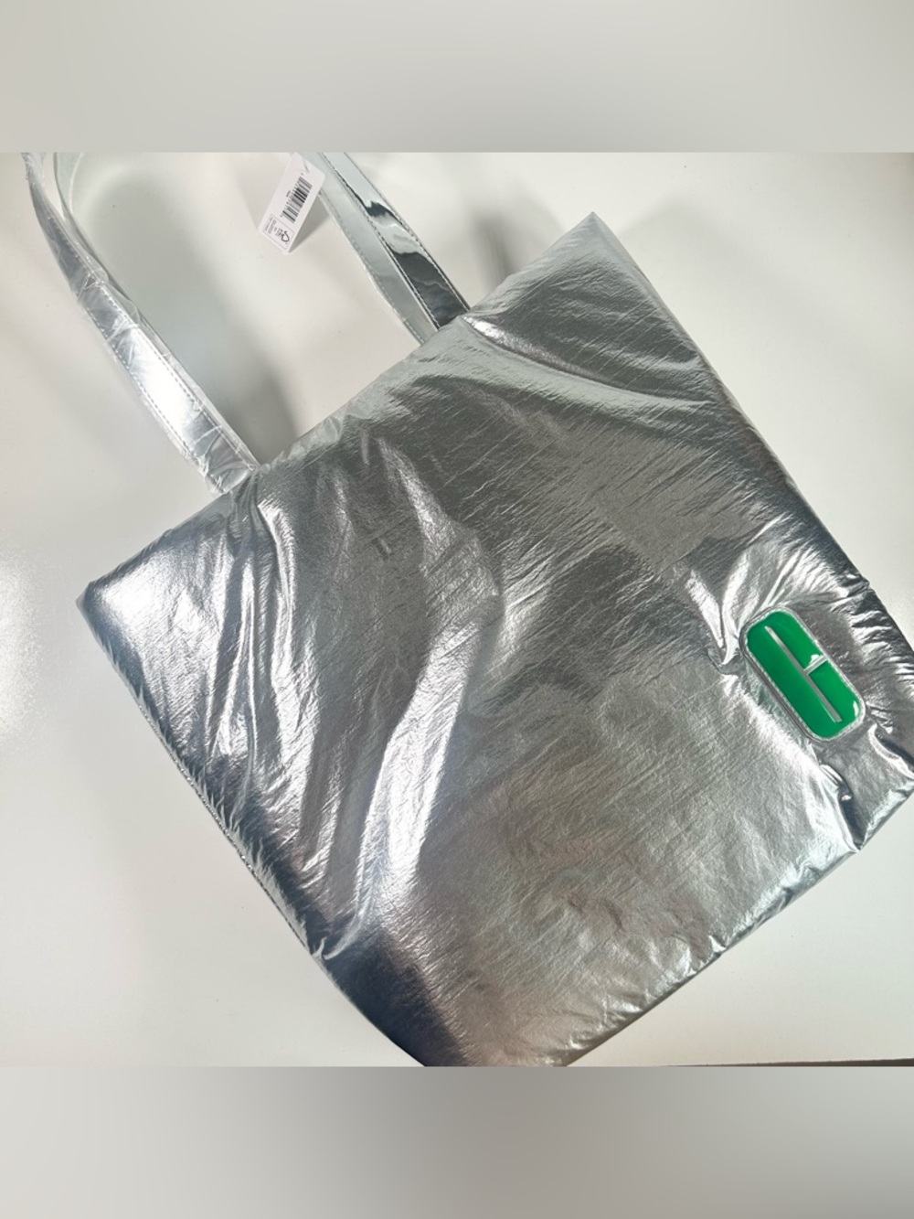 Clinique Silver Metallic Puffy Tote Bag